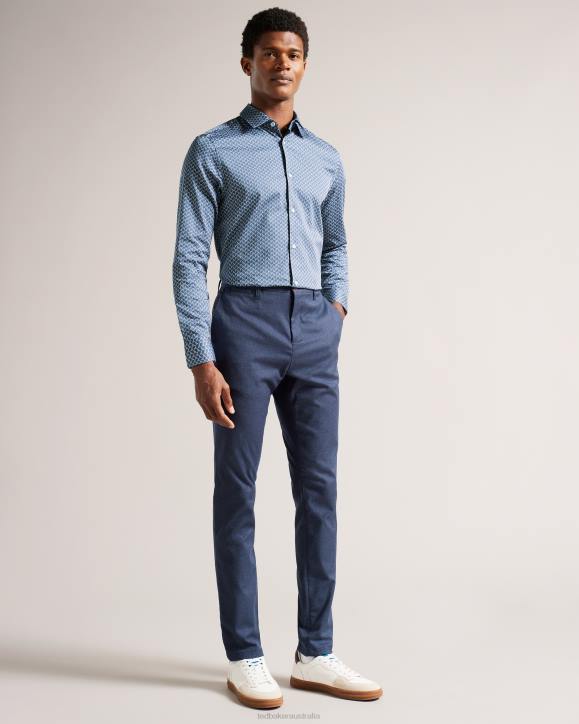 Ted Baker Willuw Long Sleeve Geometric Print Shirt Blue Clothing Men TLPL1223