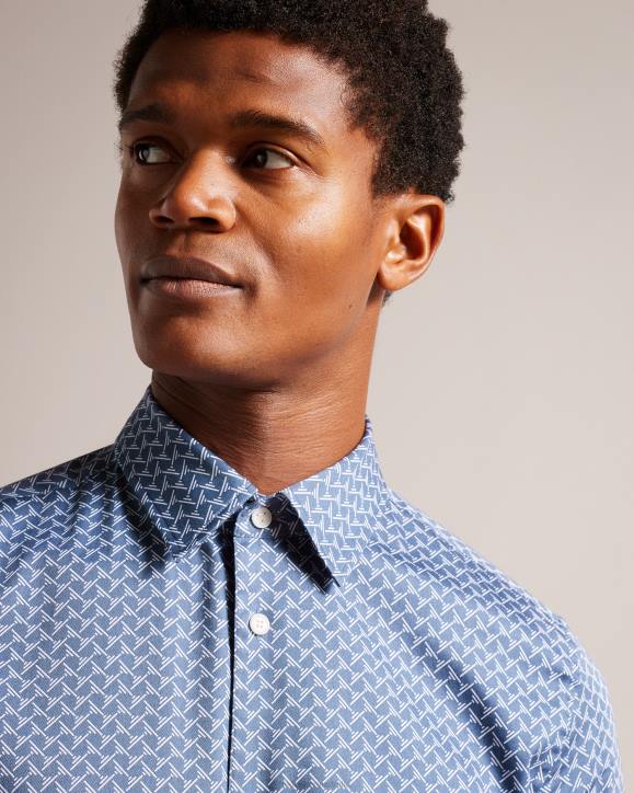 Ted Baker Willuw Long Sleeve Geometric Print Shirt Blue Clothing Men TLPL1223