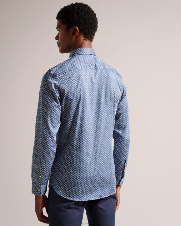 Ted Baker Willuw Long Sleeve Geometric Print Shirt Blue Clothing Men TLPL1223