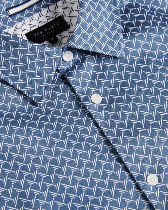 Ted Baker Willuw Long Sleeve Geometric Print Shirt Blue Clothing Men TLPL1223