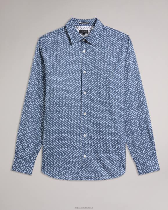 Ted Baker Willuw Long Sleeve Geometric Print Shirt Blue Clothing Men TLPL1223
