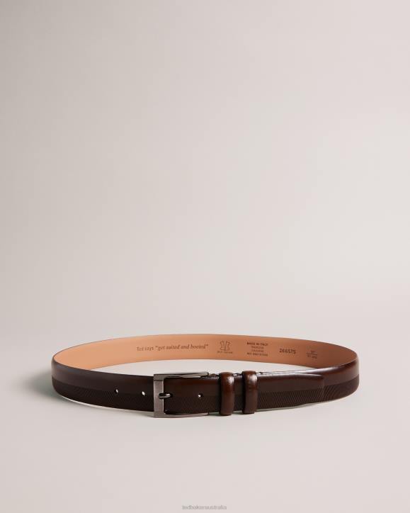 Ted Baker Harvii Etched Leather Belt Brown-Chocolate Accessories Men TLPL1940