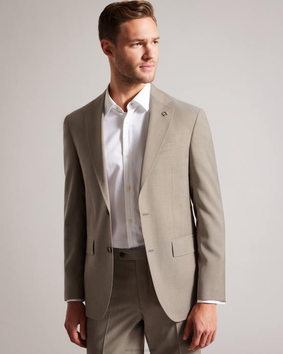 Ted Baker Alconaj Pure Wool Sharkskin Suit Jacket Natural Clothing Men TLPL1569