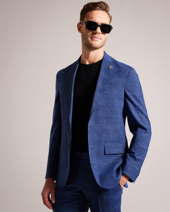 Ted Baker Audenj Wool And Linen Check Suit Jacket Navy Clothing Men TLPL1359