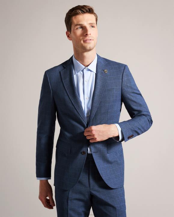 Ted Baker Drydenj Navy Check Suit Jacket Navy Clothing Men TLPL1483