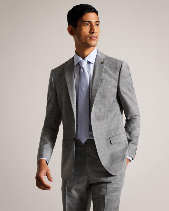 Ted Baker Elgoljs Wool Blend Check Jacket Gray Clothing Men TLPL1374