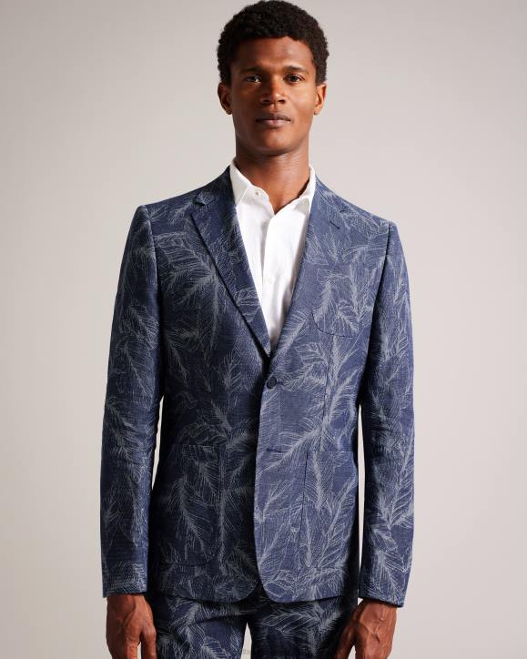 Ted Baker Postoj Slim Fit Leaf Suit Jacket Navy Clothing Men TLPL1599
