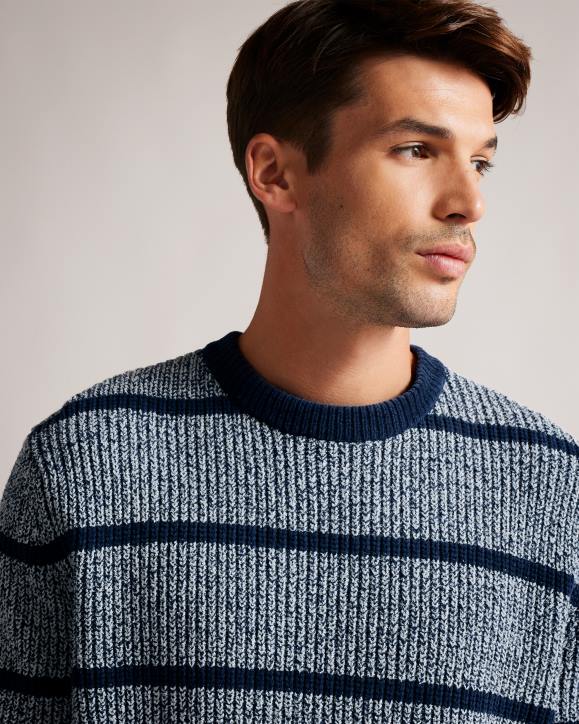 Ted Baker Angio Regular Fit Textured Stripe Jumper Blue Clothing Men TLPL1288