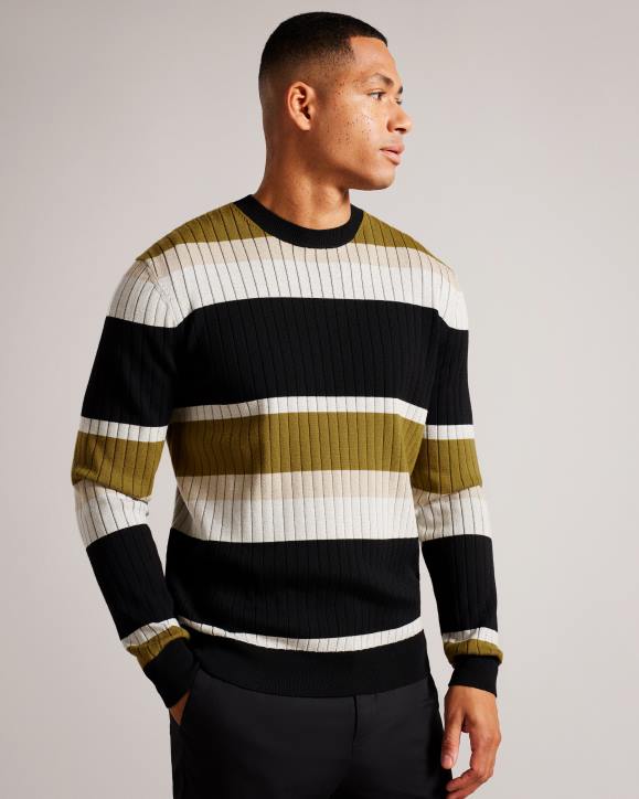 Ted Baker Array Long Sleeve Regular Fit Striped Jumper Natural Clothing Men TLPL1270