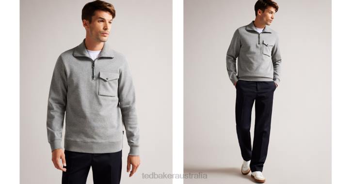 Ted Baker Ecos Half Zip Funnel Neck Jumper Gray Clothing Men TLPL1211