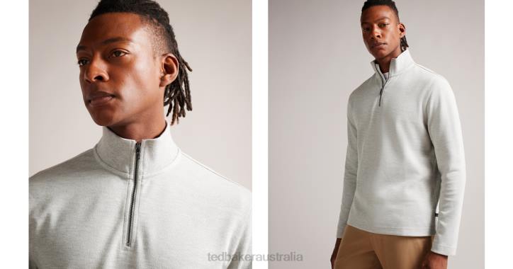 Ted Baker Morric Half Zip Funnel Neck Jumper Light Gray Clothing Men TLPL1255