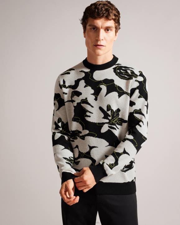 Ted Baker Ozier Floral Merino Wool Jumper Black Clothing Men TLPL1275
