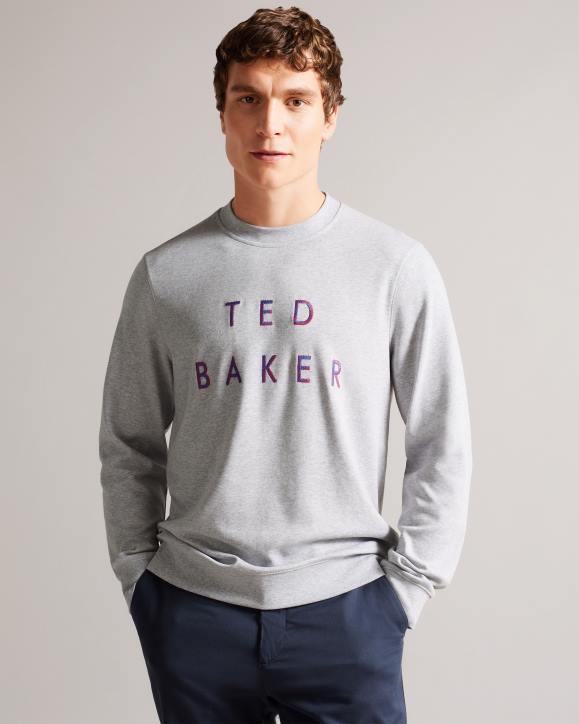 Ted Baker Sonics Long Sleeve Branded Jumper Gray Marl Clothing Men TLPL1273