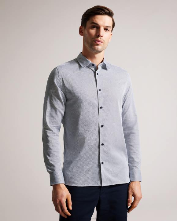 Ted Baker Alham Long Sleeve Geometric Print Shirt Navy Clothing Men TLPL1381