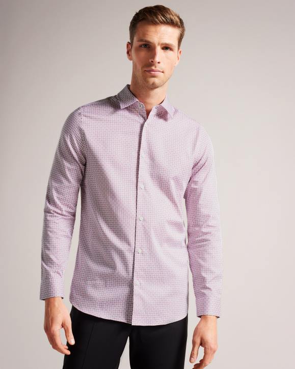Ted Baker Conifur Long Sleeve Circle Geometric Print Shirt Light Pink Clothing Men TLPL1229