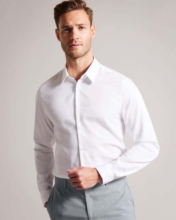 Ted Baker Haless Long Sleeve Textured Stripe Shirt White Clothing Men TLPL1486