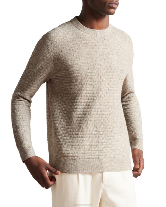 Ted Baker Lentic Long Sleeve Textured Crew Neck BROWN-TAN Clothing Men TLPL1287