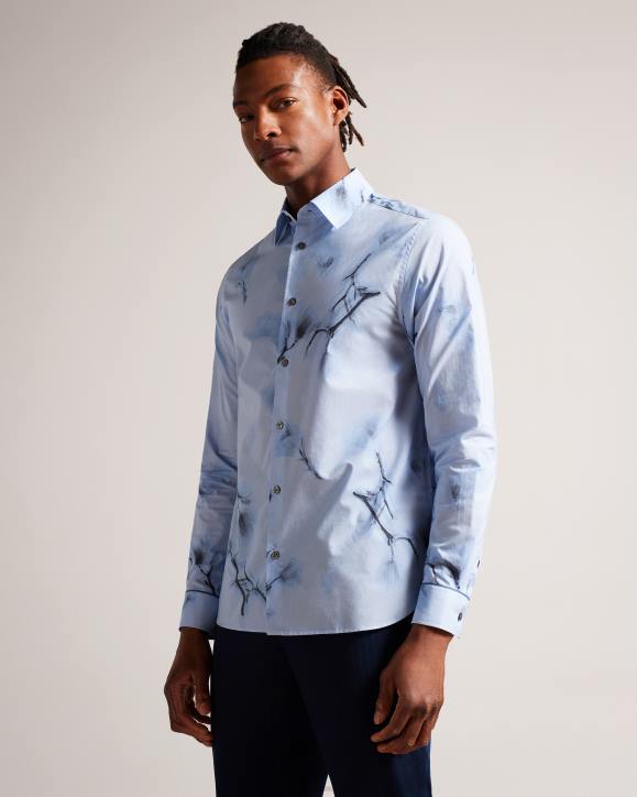 Ted Baker Louth Long Sleeve Large Floral Print Shirt Sky Blue Clothing Men TLPL1477
