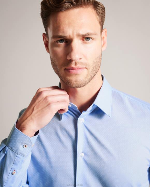 Ted Baker Newtss Long Sleeve Spot Shirt Blue Clothing Men TLPL1441