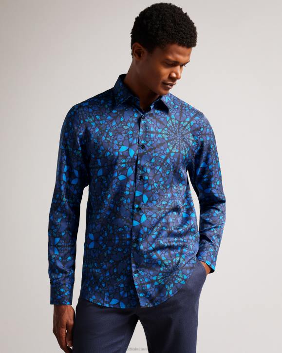 Ted Baker Parlee Long Sleeve Butterfly Print Shirt Blue Clothing Men TLPL1278