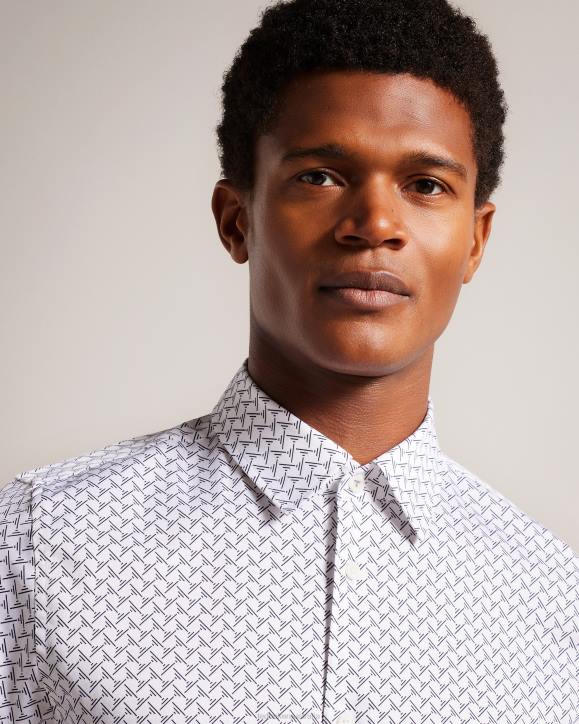 Ted Baker Willuw Long Sleeve Geometric Print Shirt White Clothing Men TLPL1232