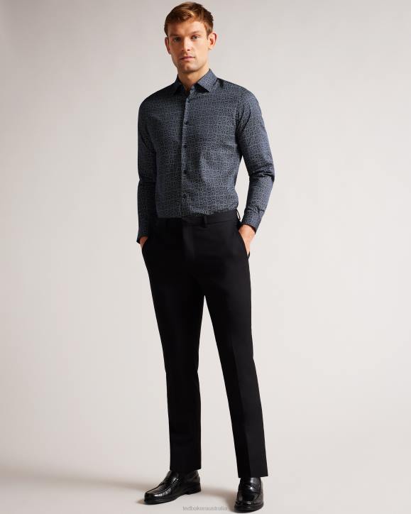 Ted Baker Andover Long Sleeve Geometric Print Shirt Navy Clothing Men TLPL1422