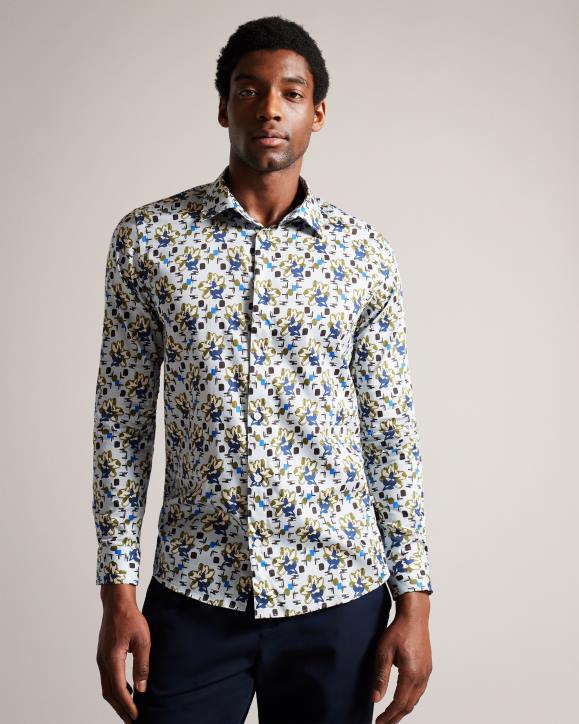Ted Baker Arigna Long Sleeve Magnolia Print Shirt Pale Blue Clothing Men TLPL1595
