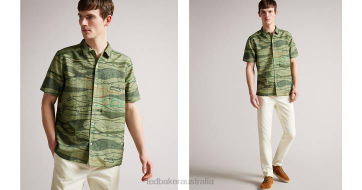 Ted Baker Briary Short Sleeve Wave Print Shirt Light Green Clothing Men TLPL1612