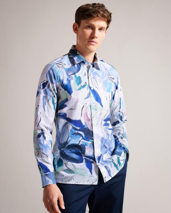 Ted Baker Clunie Painted Floral Print Shirt Multicolor Clothing Men TLPL1496