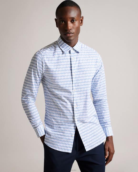 Ted Baker Dibbin Long Sleeve Geometric Leaf Print Shirt Pale Blue Clothing Men TLPL1600