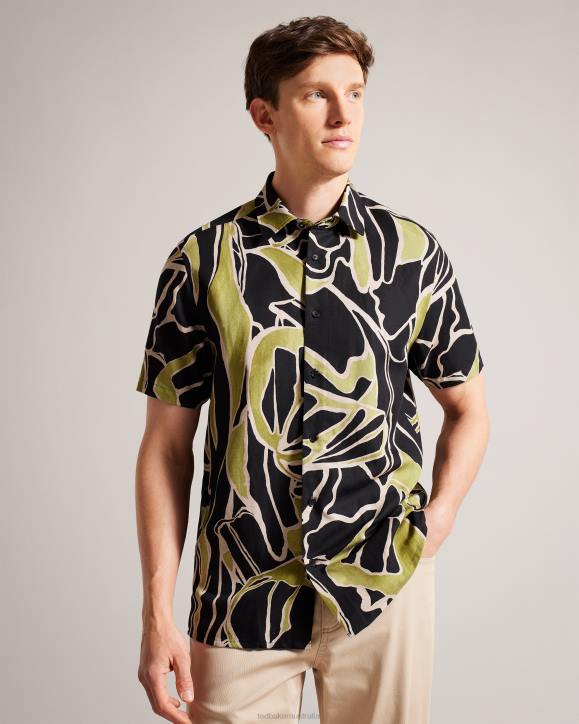Ted Baker Errew Short Sleeve Abstract Print Shirt Black Clothing Men TLPL1587
