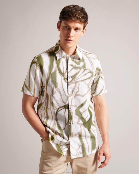 Ted Baker Errew Short Sleeve Abstract Print Shirt Ecru Clothing Men TLPL1549