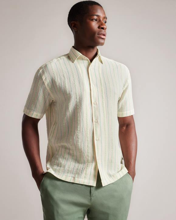 Ted Baker Hillma SS Seersucker Stripe Shirt Light Green Clothing Men TLPL1325