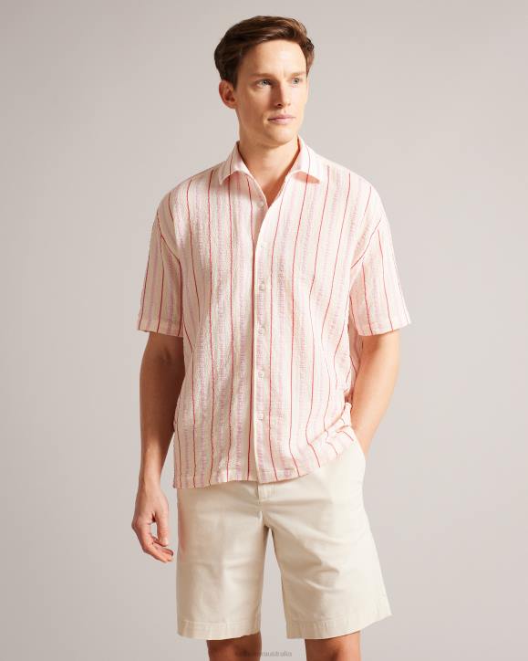 Ted Baker Hillma SS Seersucker Stripe Shirt Pink Clothing Men TLPL1616
