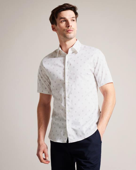 Ted Baker Kymsho Short Sleeve Floral Shirt White Clothing Men TLPL1352
