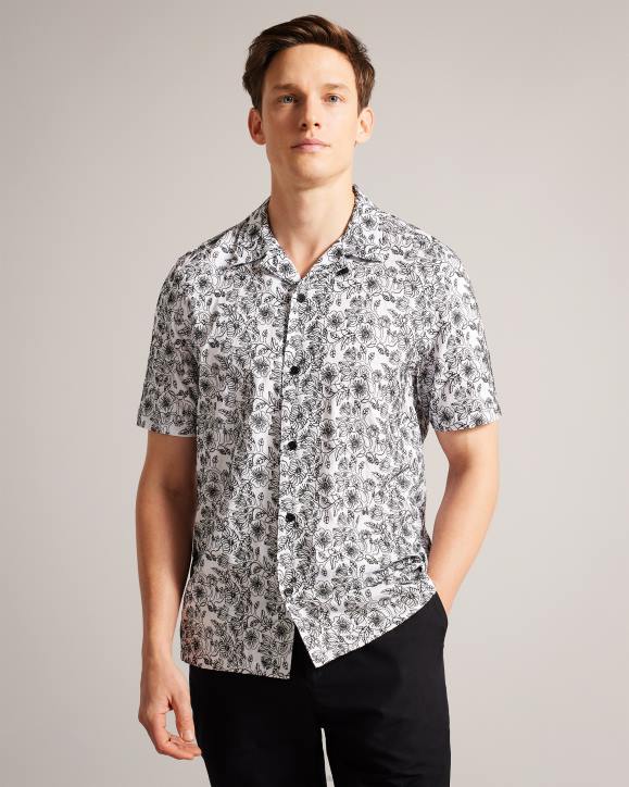 Ted Baker Mulben Short Sleeve Embroidered Shirt White Clothing Men TLPL1544