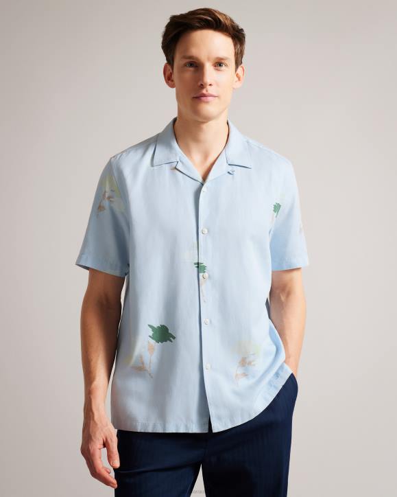 Ted Baker Neele Short Sleeve Floral Printed Shirt Light Blue Clothing Men TLPL1478