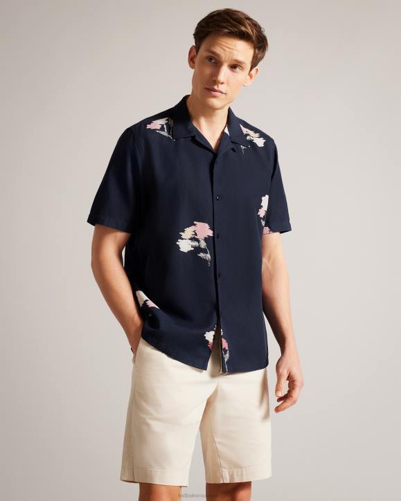 Ted Baker Neele Short Sleeve Floral Printed Shirt Navy Clothing Men TLPL1318
