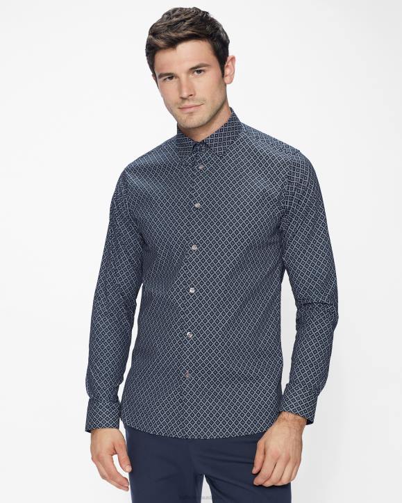 Ted Baker Notrip LS Diamond Print Shirt Navy Clothing Men TLPL1713