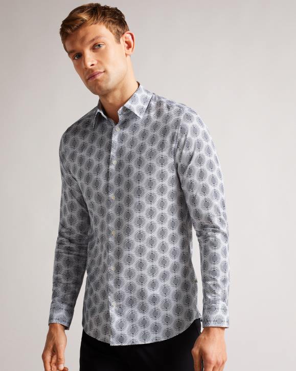 Ted Baker Pearse Long Sleeve Circle Geo Shirt White Clothing Men TLPL1537