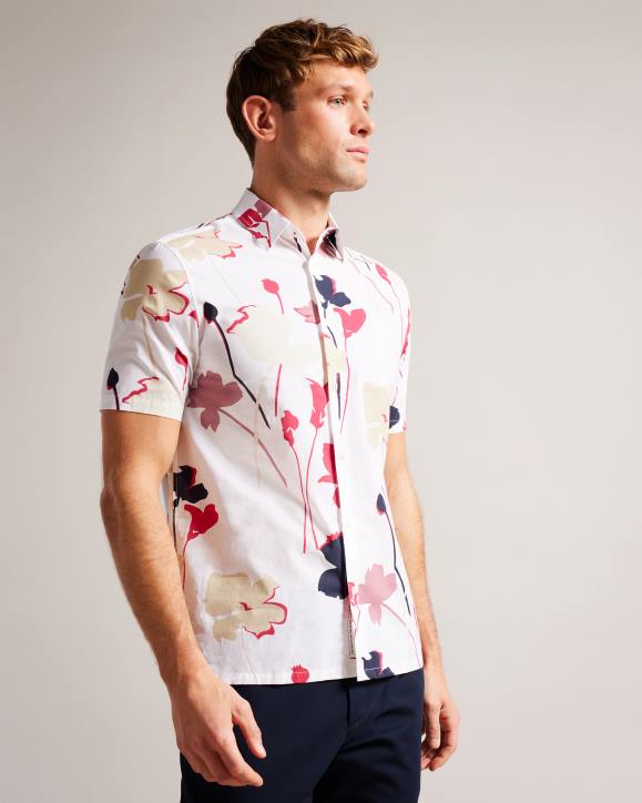 Ted Baker Rossvil Short Sleeve Colourful Silhouette Print Shirt White Clothing Men TLPL1482