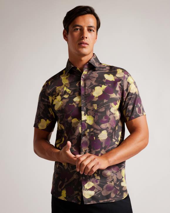 Ted Baker Slesho Short Sleeve Watercolour Print Shirt Multicolor Clothing Men TLPL1259