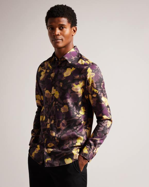 Ted Baker Sleven Long Sleeve Watercolour Print Shirt Multicolor Clothing Men TLPL1258