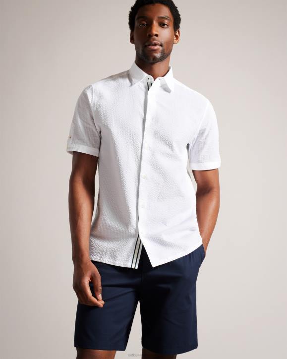 Ted Baker Stansho Short Sleeve Seersucker Shirt White Clothing Men TLPL1351