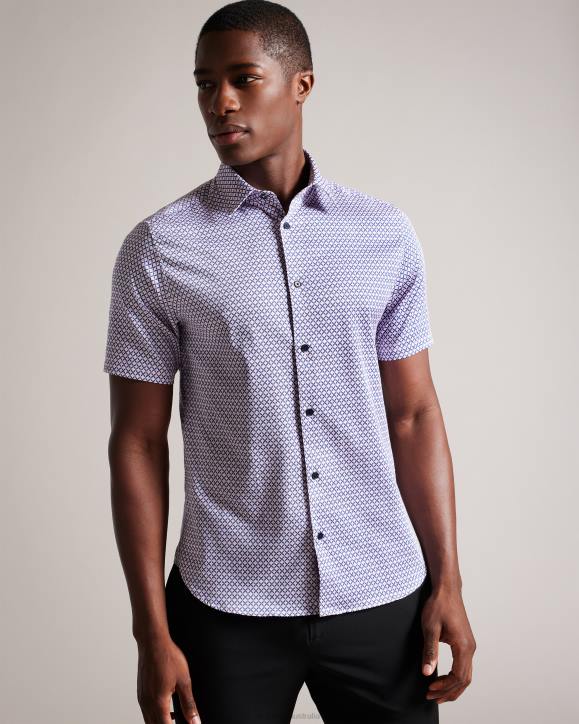 Ted Baker Strisho Short Sleeve Geometric Print Shirt Pale Pink Clothing Men TLPL1319