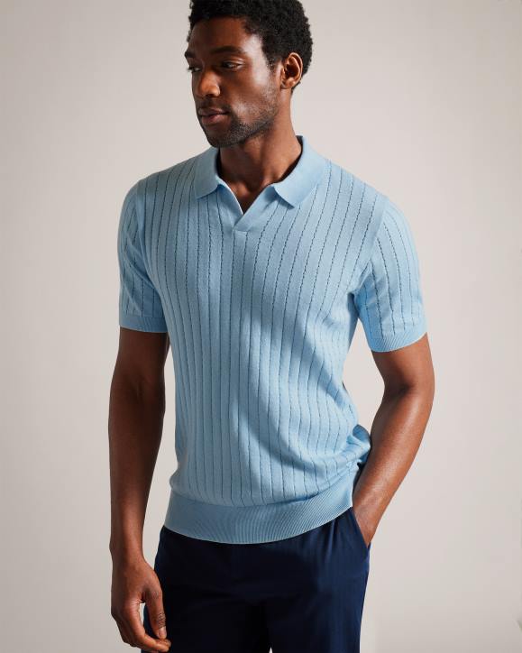 Ted Baker Botany Short Sleeve Open Collar Polo Shirt Sky Blue Clothing Men TLPL1464