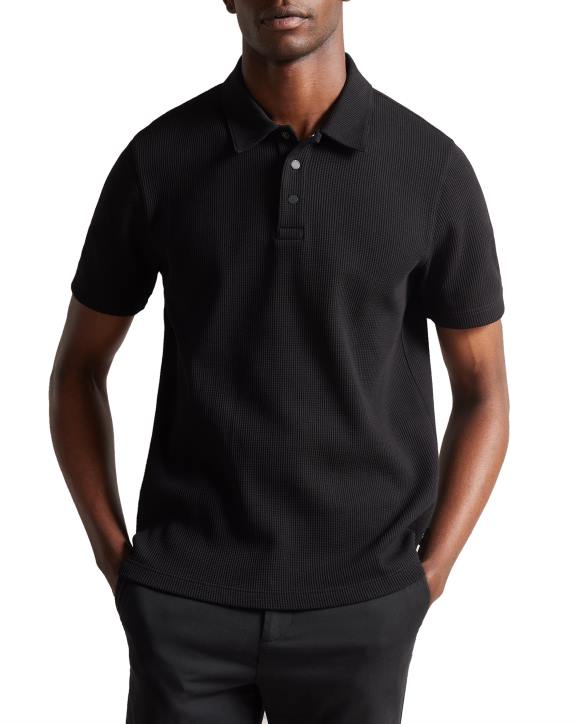 Ted Baker Bute Short Sleeve Regular Fit Textured Polo Shirt Black Clothing Men TLPL1376