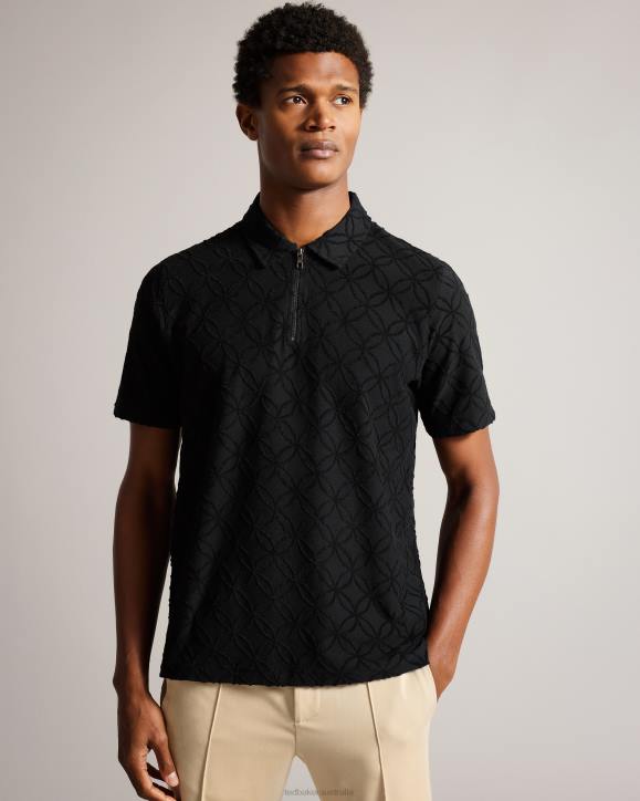 Ted Baker Maroc Short Sleeve Zip Jacquard Polo Shirt BLACK Clothing Men TLPL1297