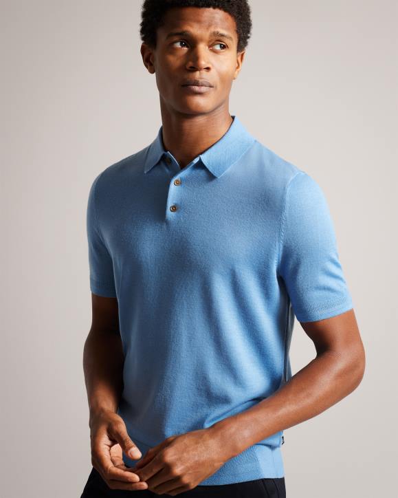 Ted Baker Mondsey Short Sleeve Wool Polo Shirt Pale Blue Clothing Men TLPL1593