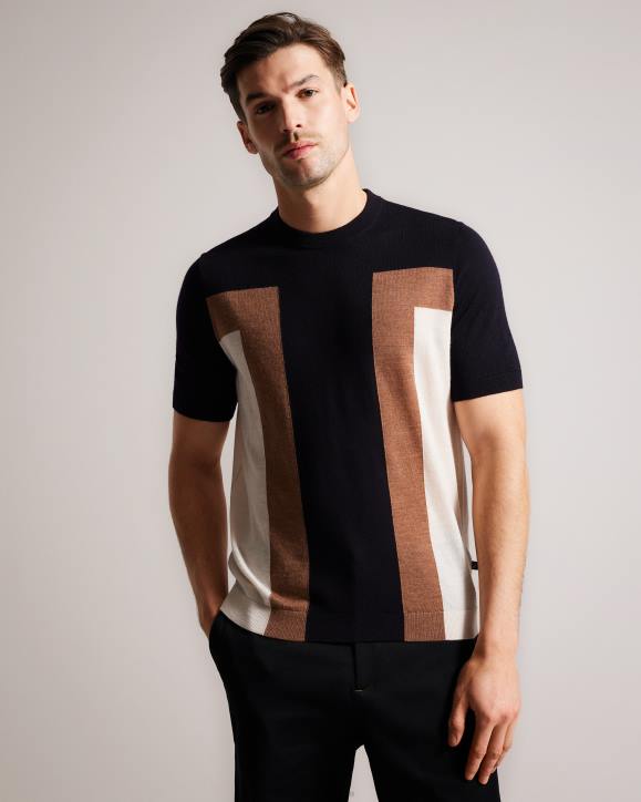 Ted Baker Navia Short Sleeve Pure Wool T-Shirt Dark Navy Clothing Men TLPL1538
